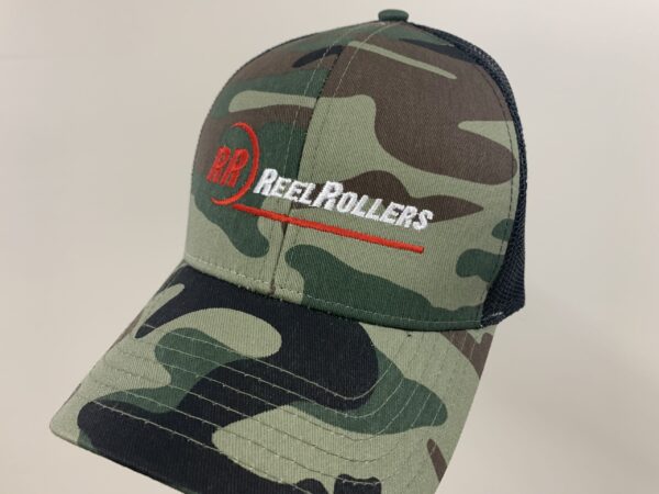 Reel Rollers Camo Hat with Black Backing and Logo